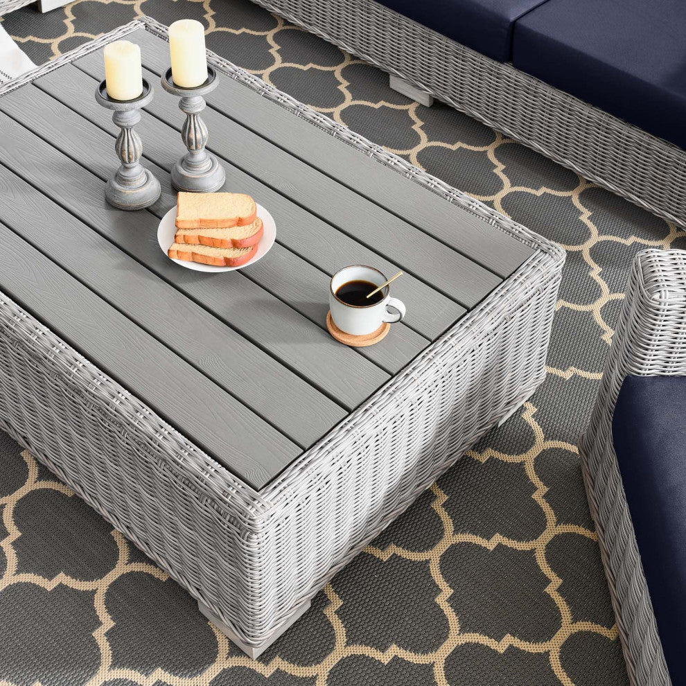 Lounge Sectional Sofa Chair Set, Rattan, Wicker, Gray Blue Navy, Outdoor