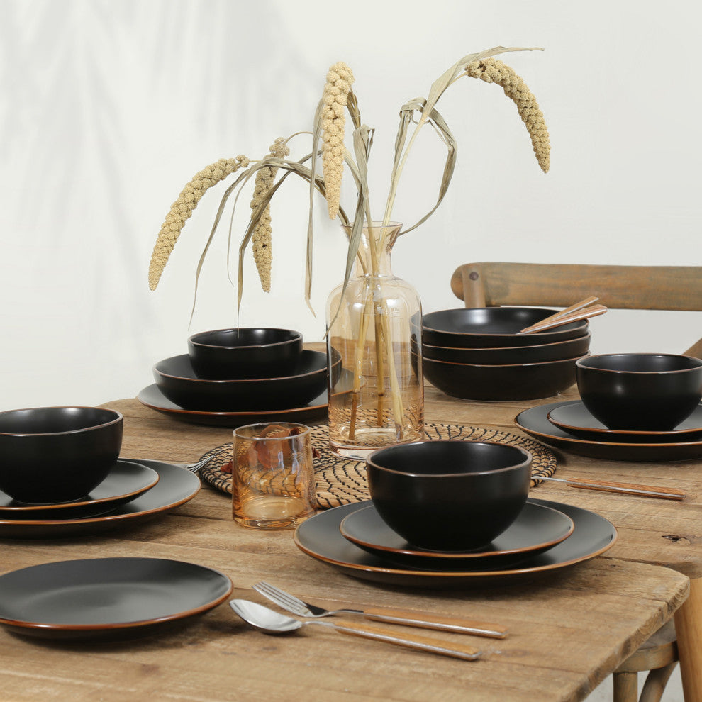 Stone Lain Brasa Stoneware 16 Piece Dinnerware Set, Black