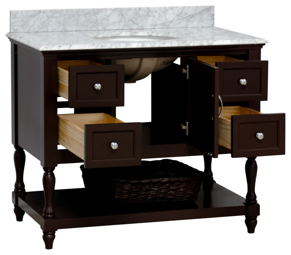 Beverly 42" Bathroom Vanity, Chocolate, Carrara Marble