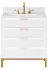 Bristol 30" Marble Countertop Vanity, White With Hook Faucet