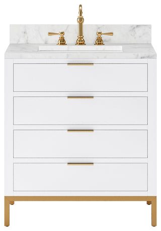 Bristol 30" Marble Countertop Vanity, White With Hook Faucet