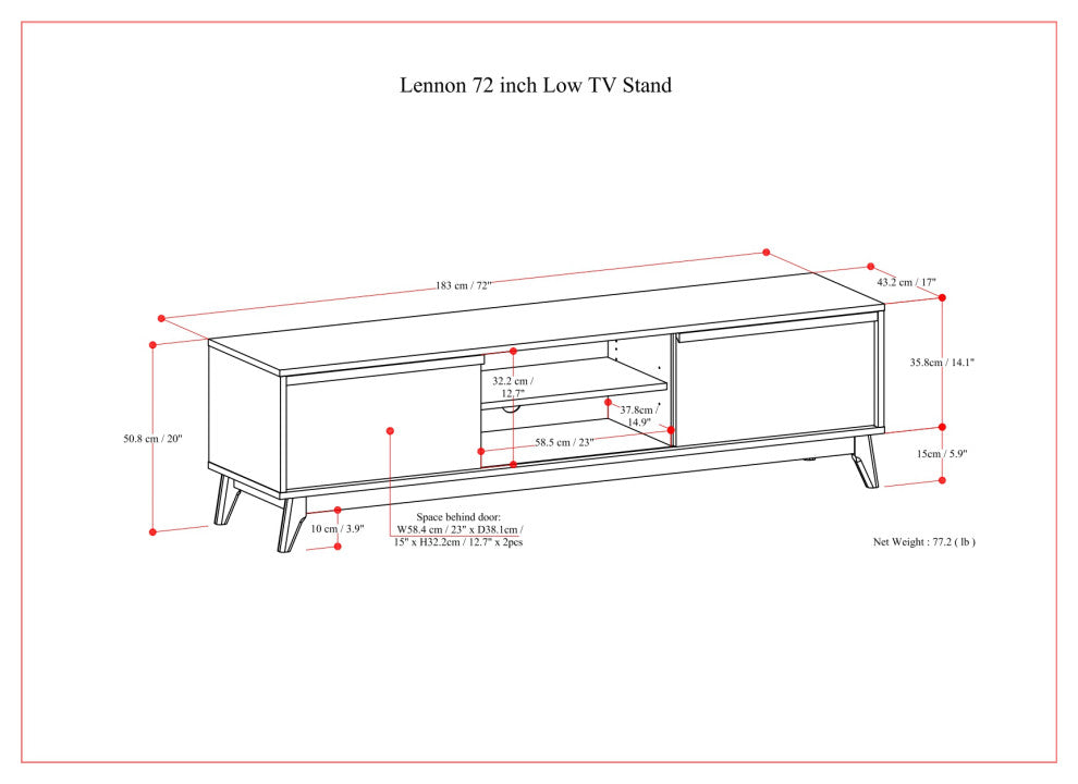 Lennon 72" Low TV Stand, Walnut Veneer