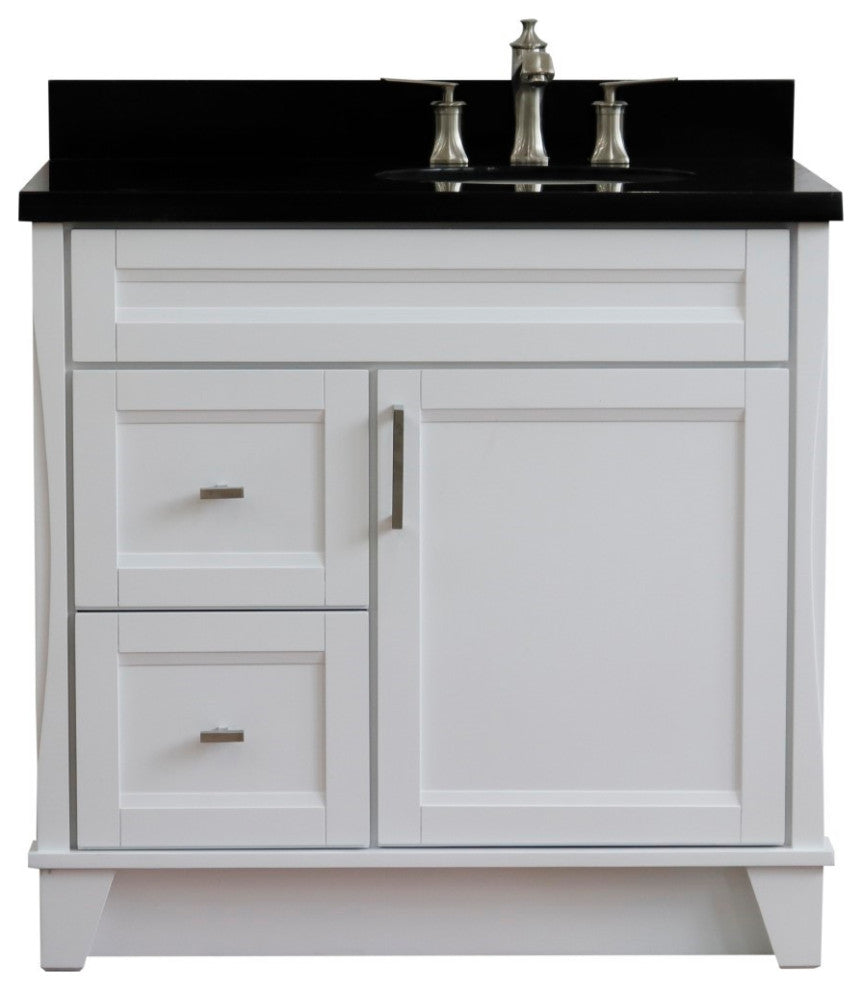37" Single Sink Vanity, White Finish With Black Galaxy Granite