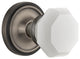 Classic Rosette Interior Mortise Waldorf White Milk Glass Knob, Antique Pewter
