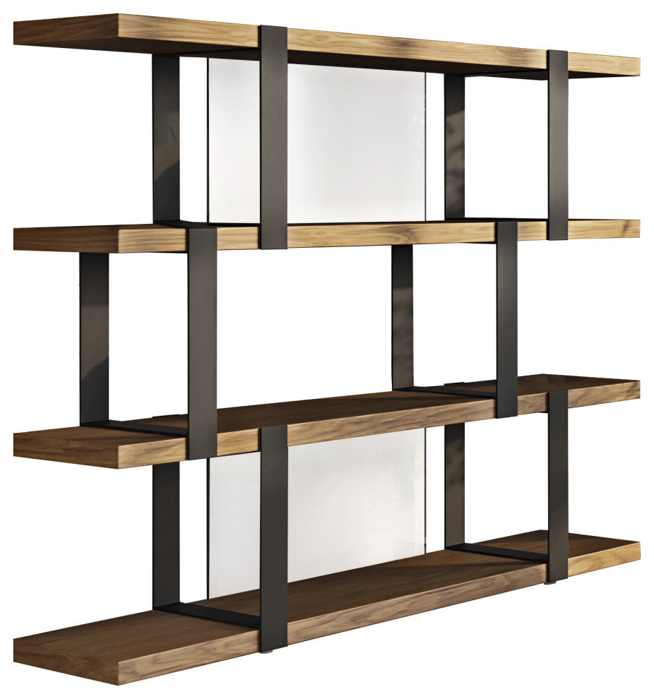 Modrest Brewer Modern Walnut and Black Bookshelf
