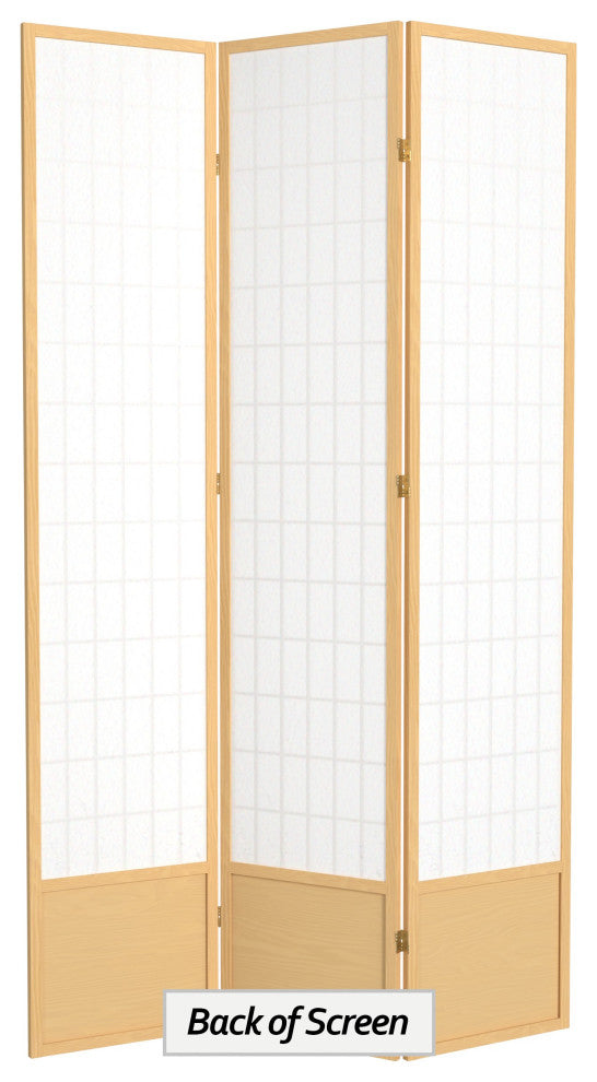 7' Tall Window Pane Shoji Screen, Natural, 3 Panels