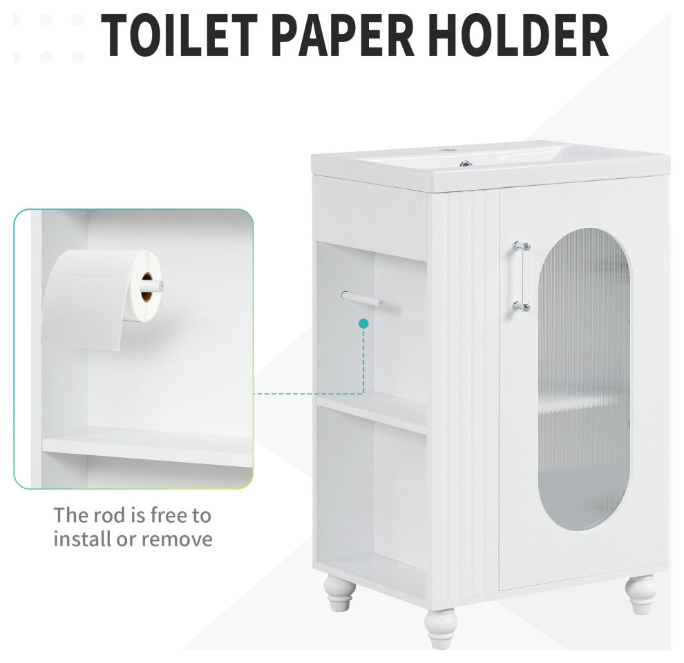 20" Freestanding Bath Vanity Set, White, Integrated Ceramic Sink