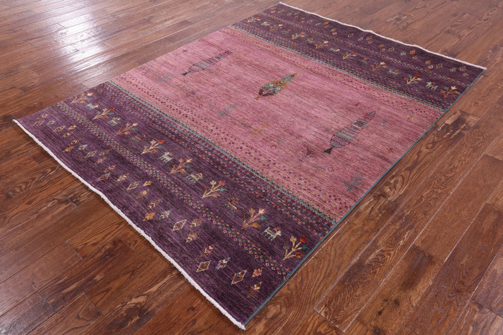 5' 6" X 7' 3" Handmade Persian Gabbeh Tribal Wool Rug Q9976