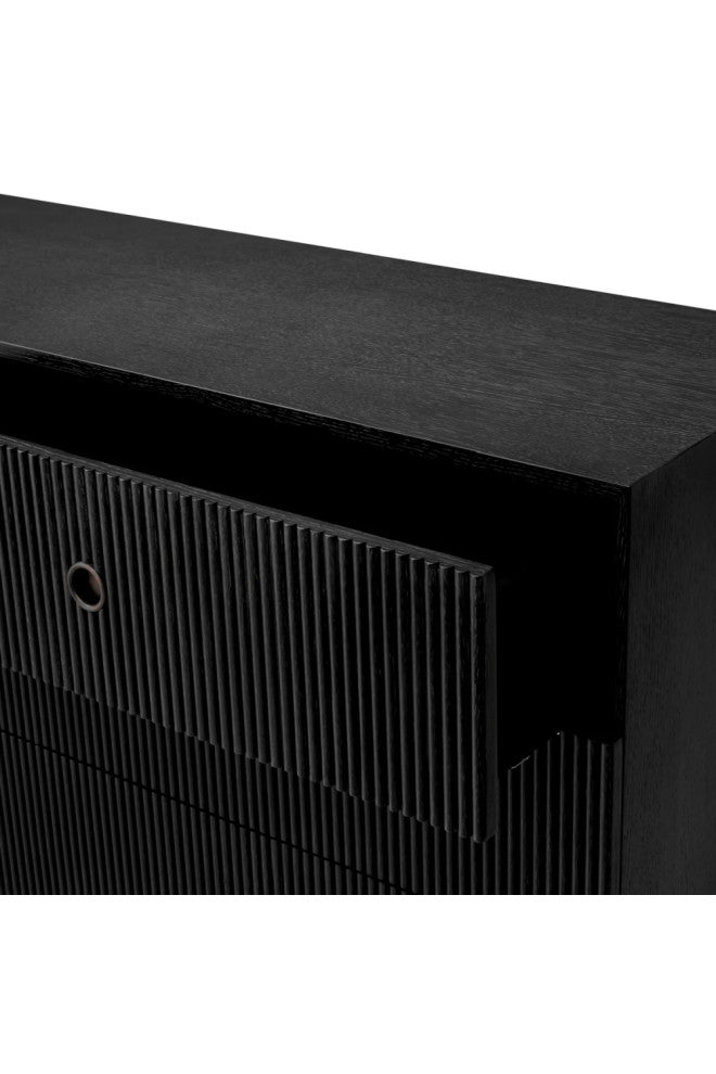 Ribbed Wood 6-Drawer Chest, Eichholtz Dimitrios, Black