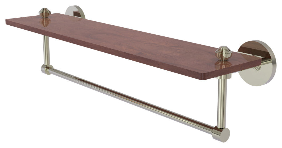 South Beach 22" Solid Wood Shelf with Towel Bar, Polished Nickel