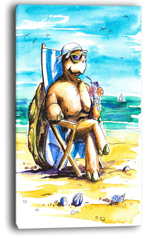 "Turtle Enjoying Holidays on Beach" Canvas Print