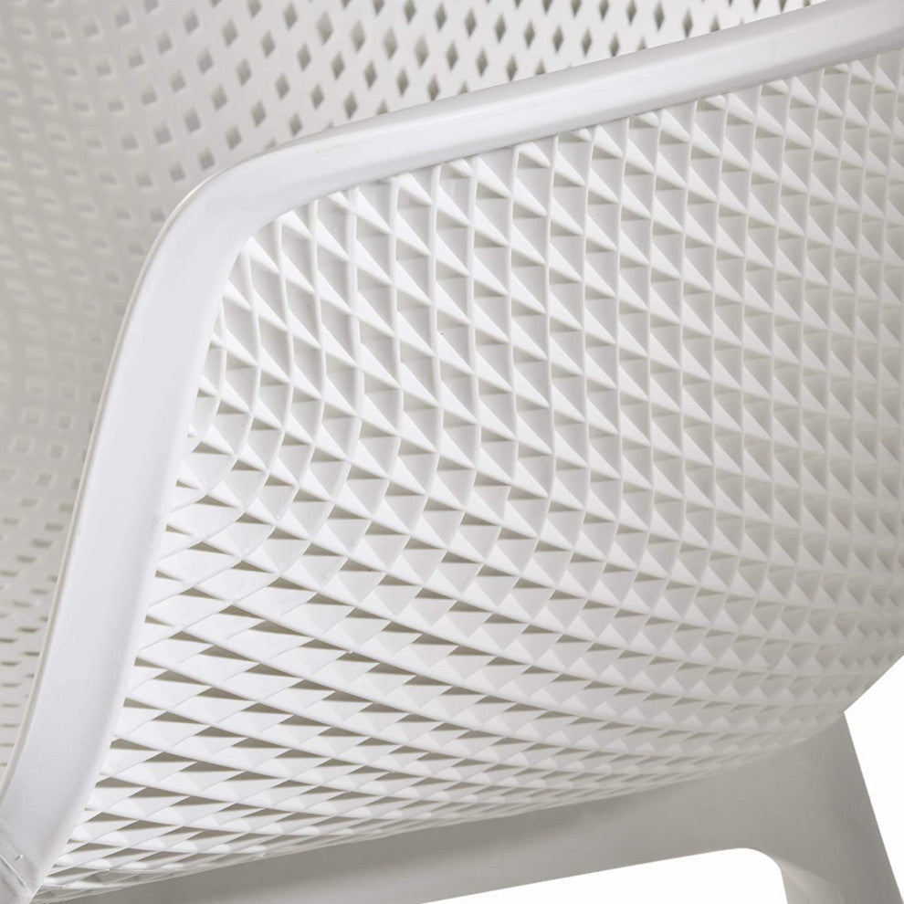 Set of 4 Dining Chair, Modern Minimalist Design With Mesh Plastic Seat, White