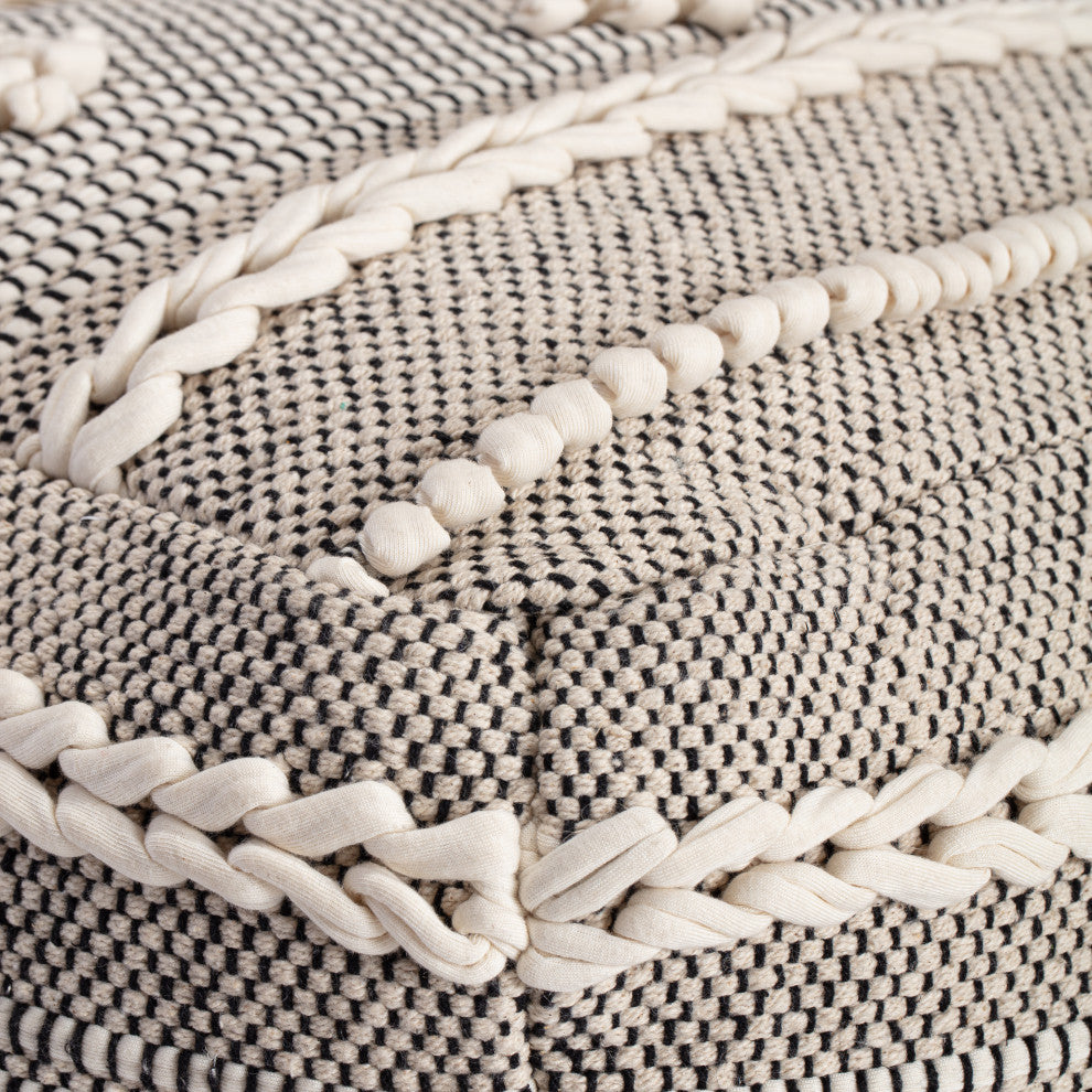 Sidney Street 20" x 20" x 20" Black and Ivory Pouf