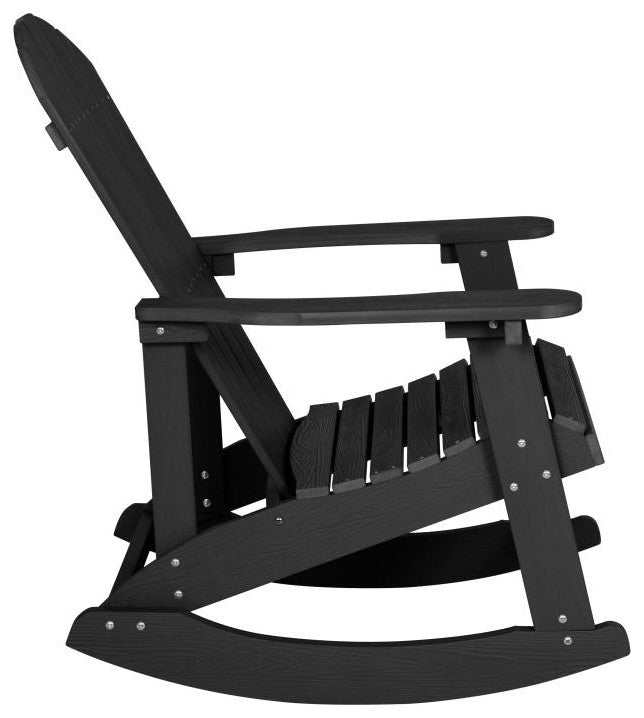 Savannah Set of 4 Outdoor Rocking Adirondack Chairs w/ 22" Round Fire Pit, Black