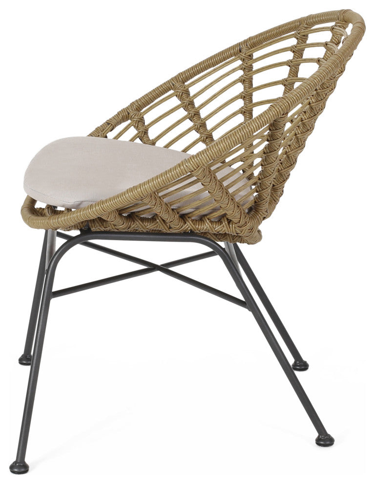 Mia Outdoor Wicker Dining Chair with Cushion, Set of 2, Light Brown, Black, Beige