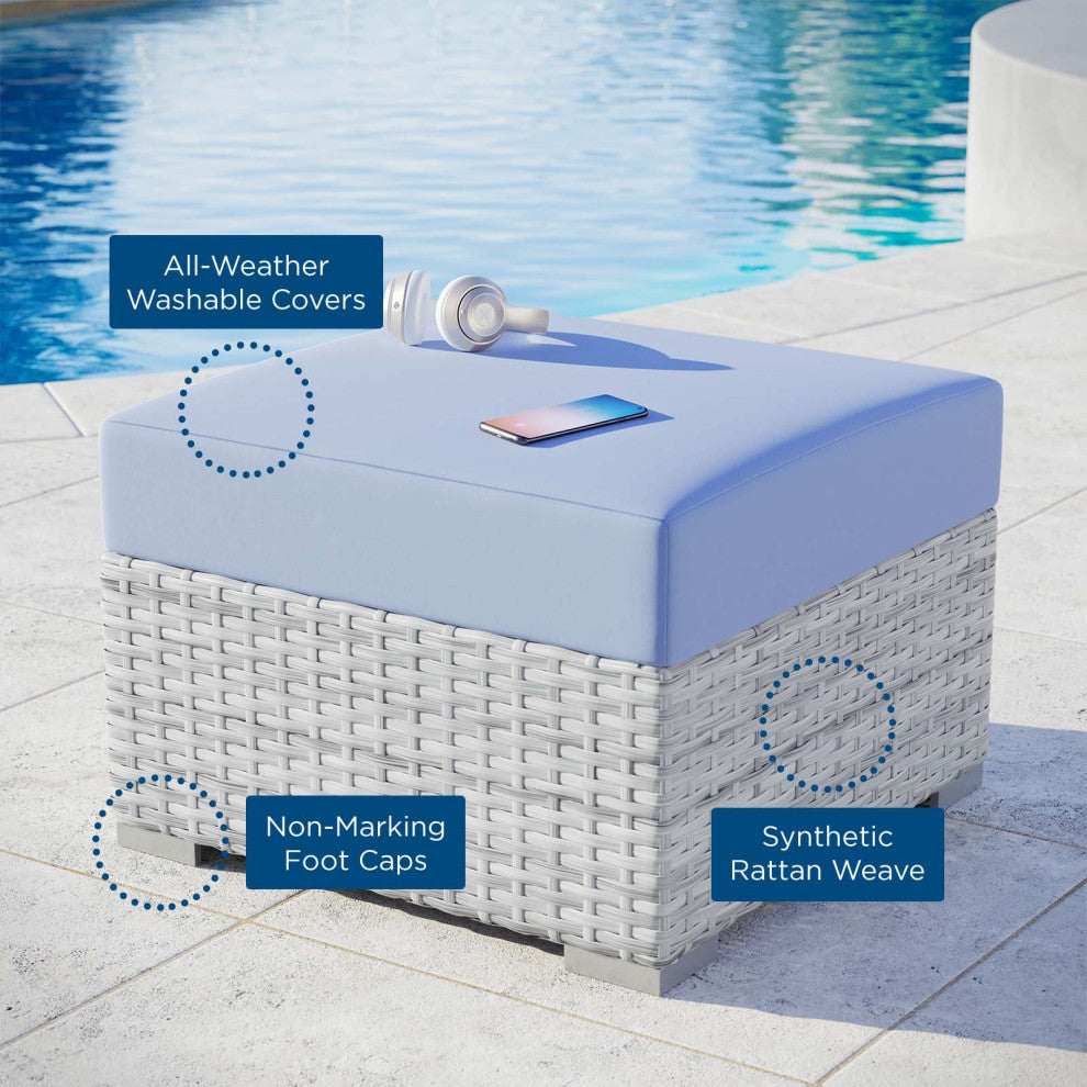 Lounge Chair Ottoman, Rattan, Wicker, Gray Blue, Modern, Outdoor Patio Cafe