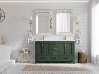 Preston Bath Vanity, Green, 60", Empira Quartz Top, Double, Freestanding
