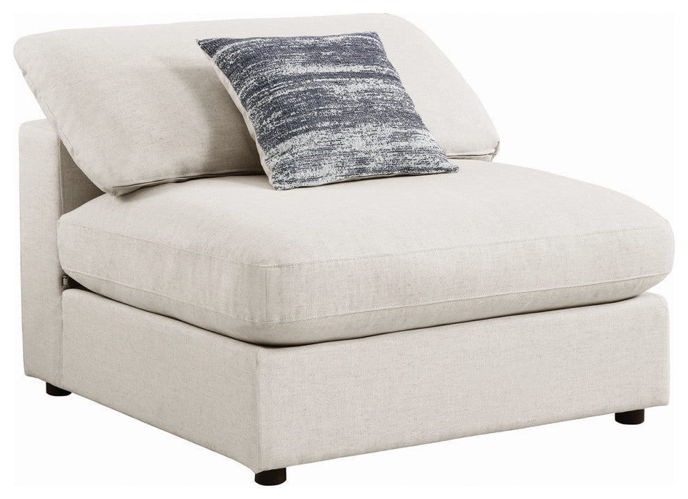 Upholstered Armless Chair, Beige Finish