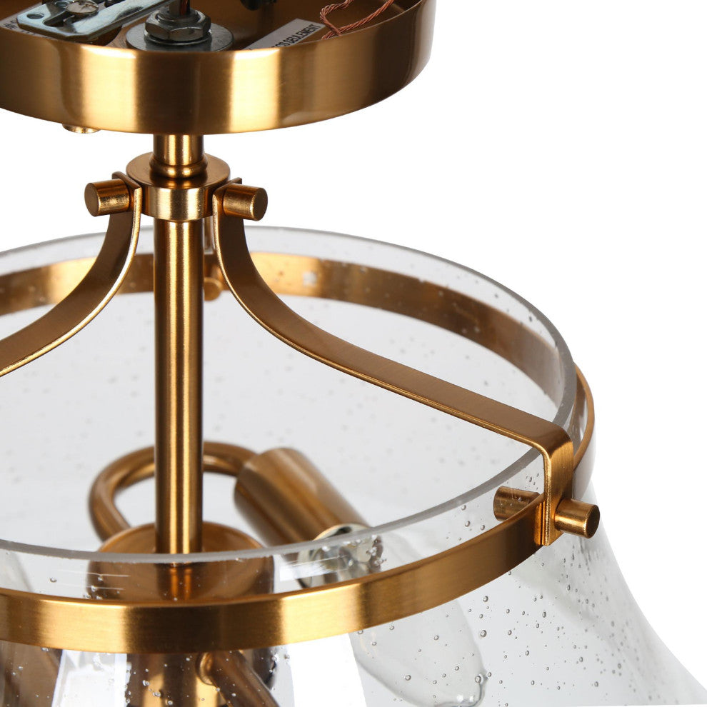 LNC Polished Gold Modern Seeded-Glass Semi-flush Mount Light, 12" Width