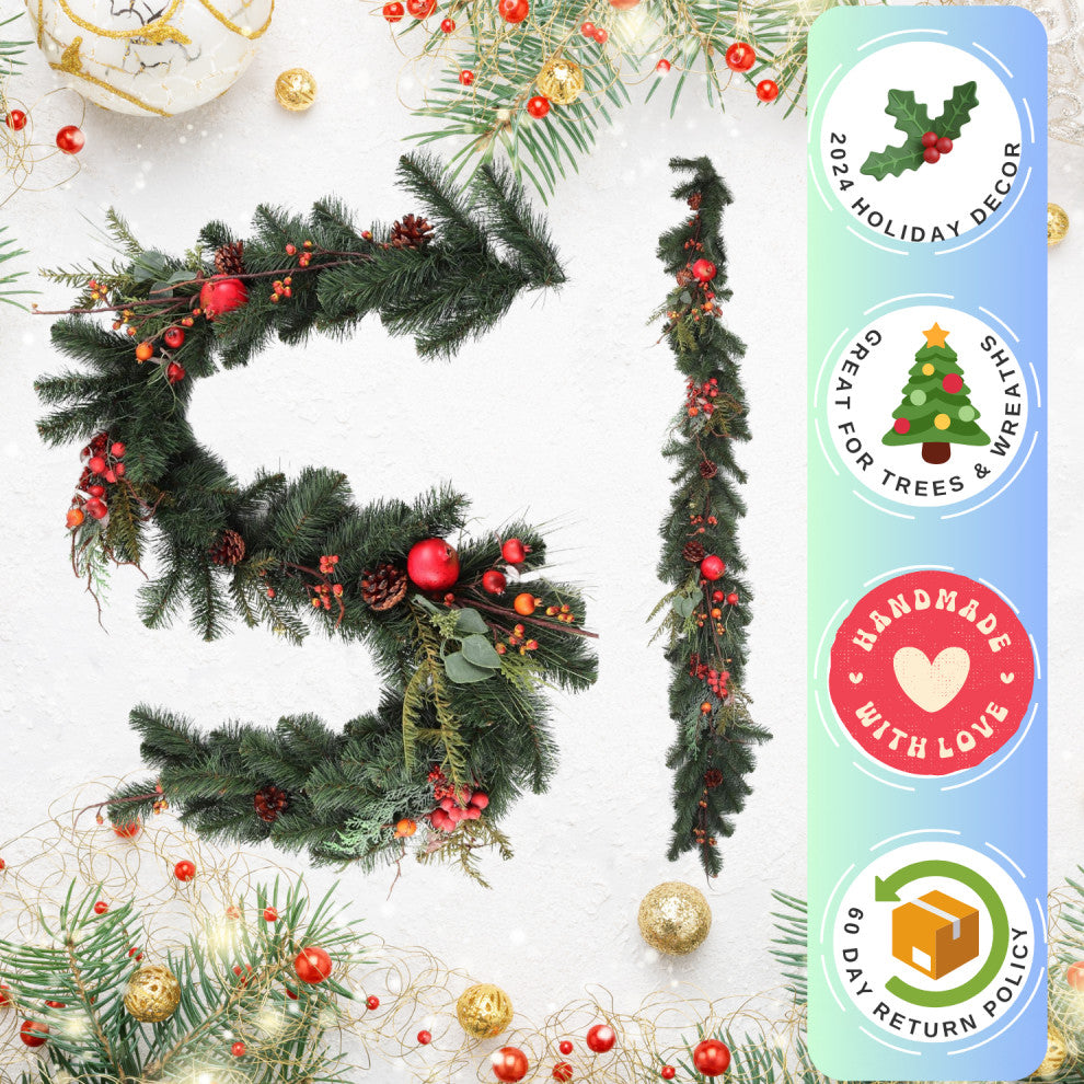 Christmas Garland 6' Pine With Cones, Berries And Fruit