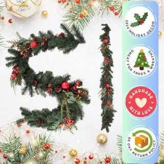 Christmas Garland 6' Pine With Cones, Berries And Fruit