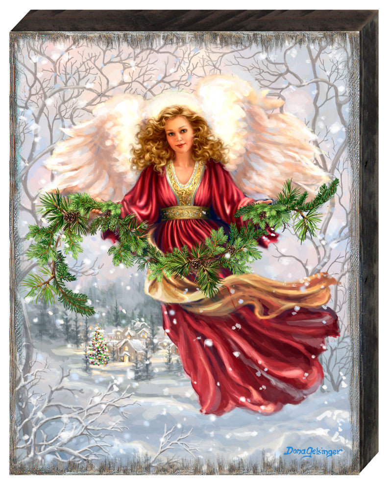 Snowfall Angel Art Wooden Wall Art, Large 24x18