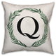 Watercolor Greenery Wreath Monogram Q 18x18 Spun Poly Pillow