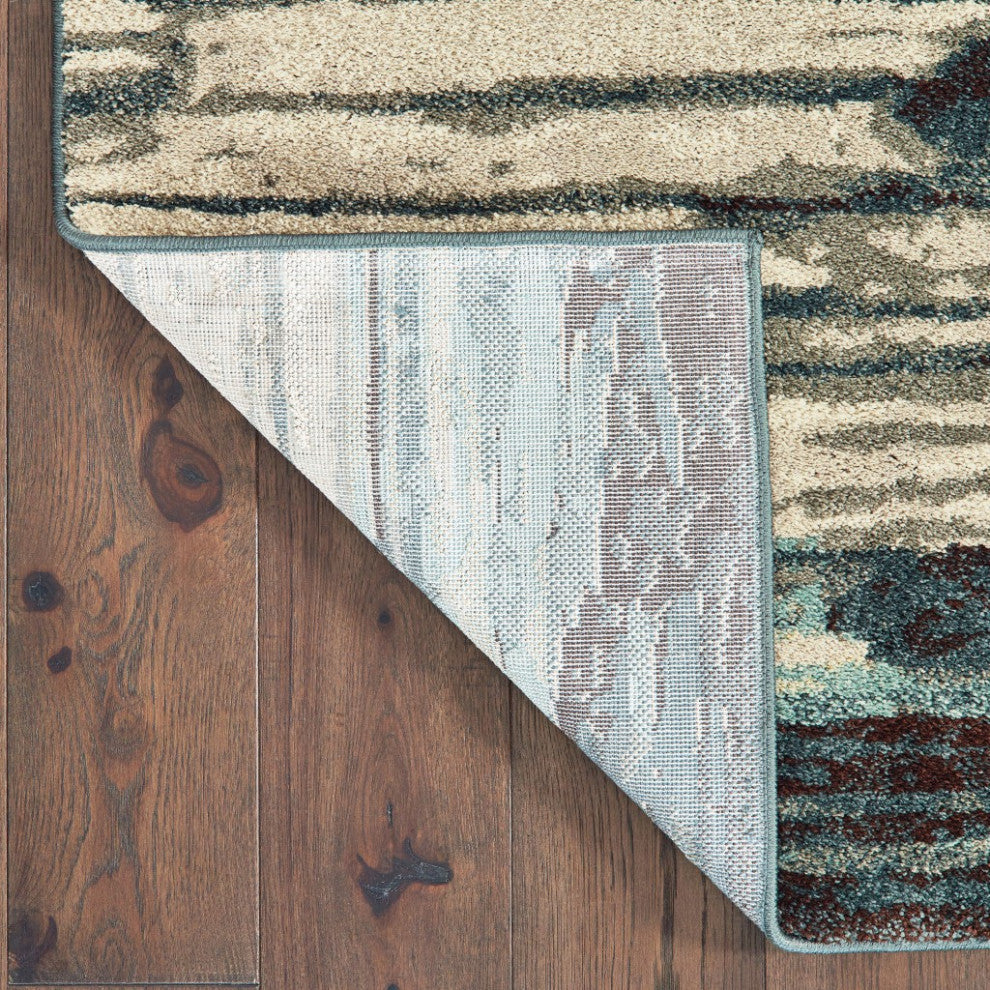 HomeRoots 7' x 10' Ivory Blue Gray Abstract Layers Indoor Area Rug