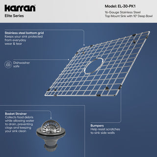 Karran Top Mount Stainless Steel 25" 16-Gauge Drop-In Single Bowl Sink Kit