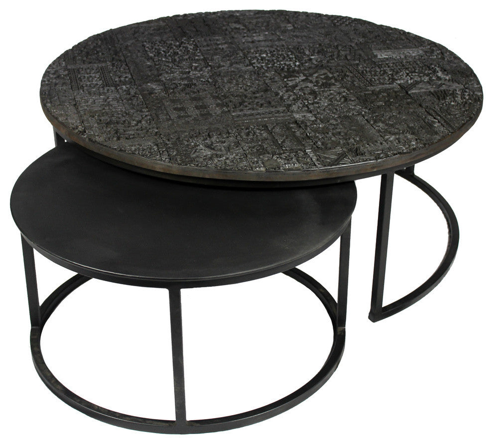 Orlando Ingram Nesting Cocktail Tables, Iron With Acid Etched Pattern on Top