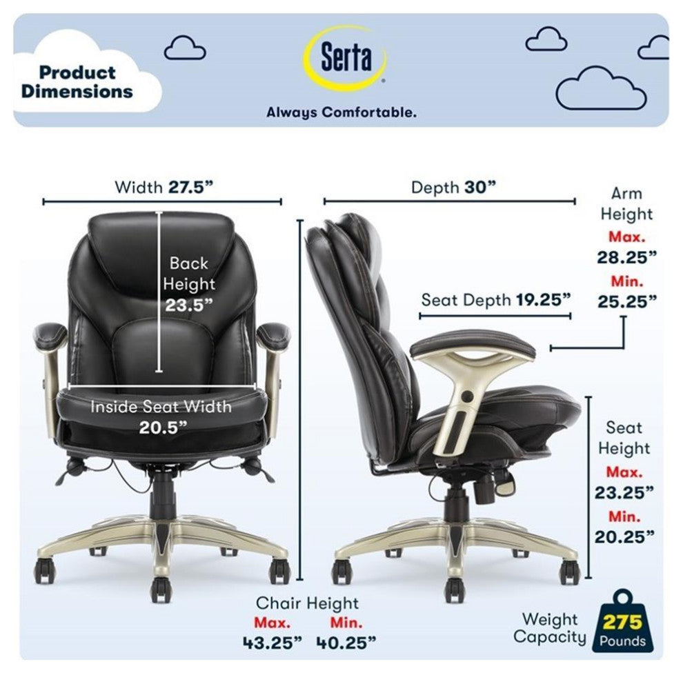 Serta Claremont Back in Motion Office Chair in Black Bonded Leather