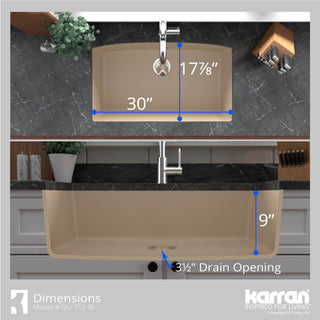 Karran Undermount Quartz Composite 32" Single Bowl Kitchen Sink, Bisque