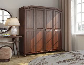 100% Solid Wood Kyle 4-Door Wardrobe, Mocha