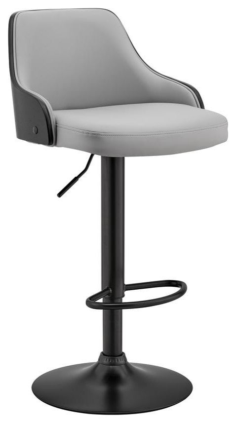 Asher Adjustable Gray Faux Leather and Black Finish Bar Stool