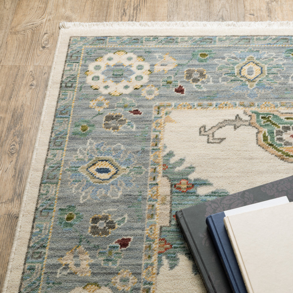 Leoness Floral Border Indoor Area Rug, Ivory, 6'7" x 9'6"