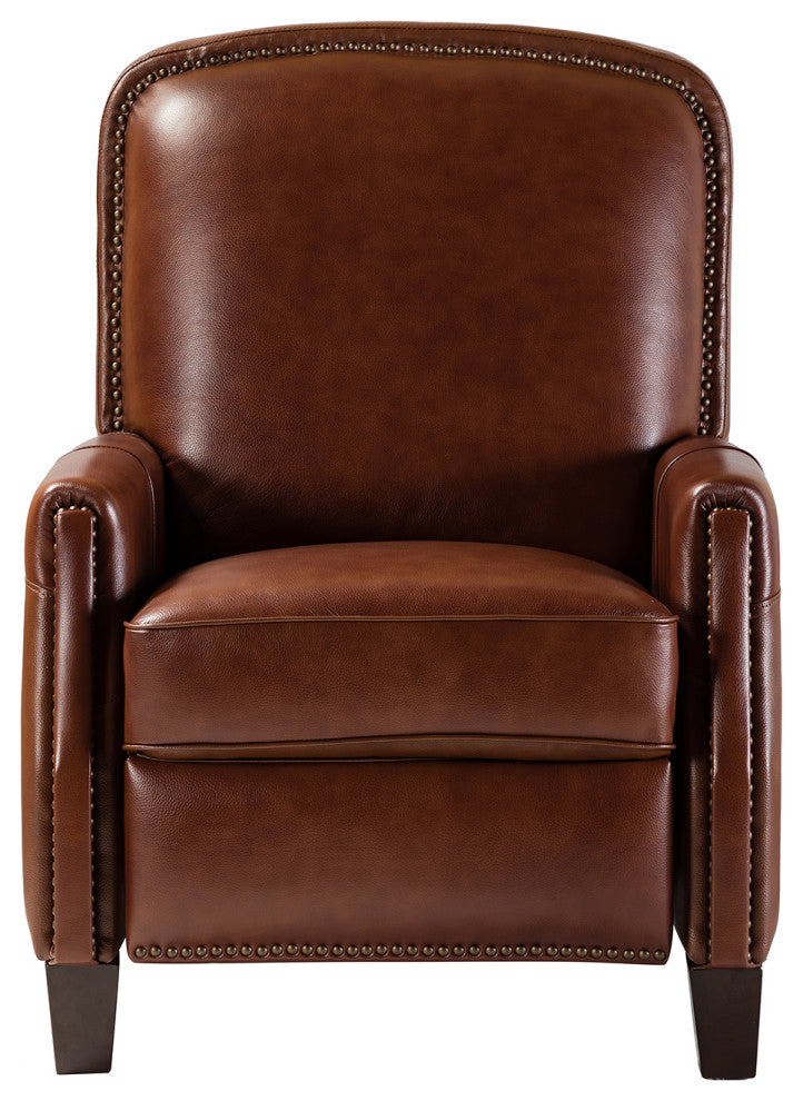 Genuine Leather Cigar Recliner With Nail Head Trim, Brown