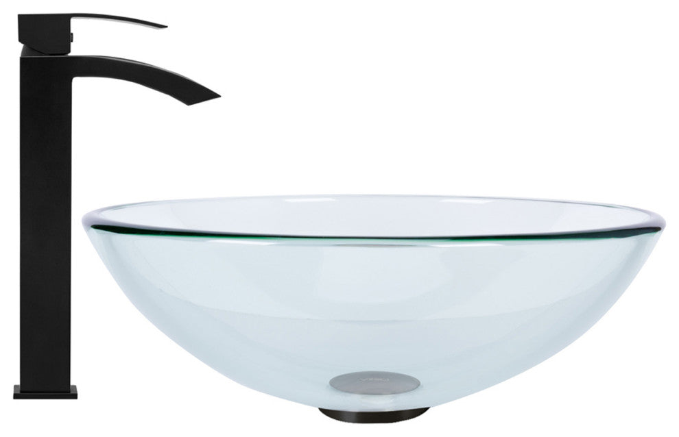 VIGO Crystalline Glass Vessel Sink and Duris Vessel Faucet, Matte Black