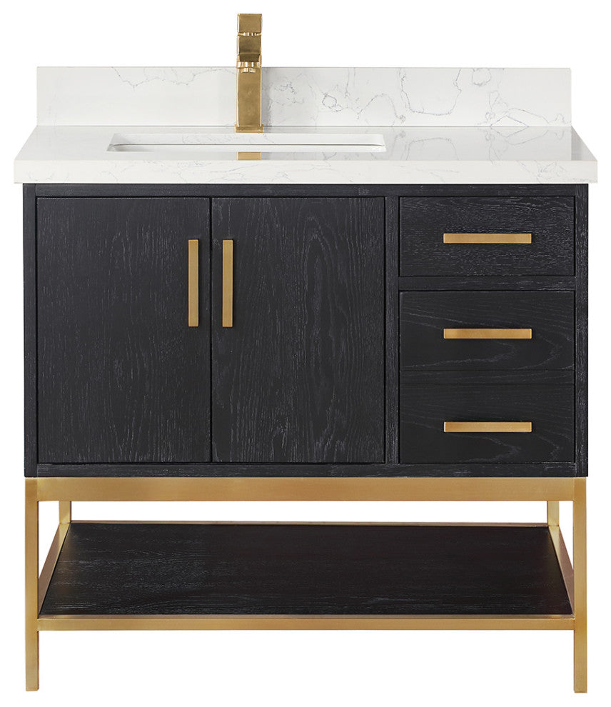Wildy Black Oak Bathroom Vanity Set, 36", Without Mirror