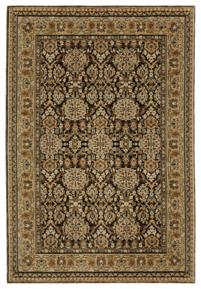 Adeline Bordered Traditional Brown/ Gold Area Rug 8'6" x 11'7"