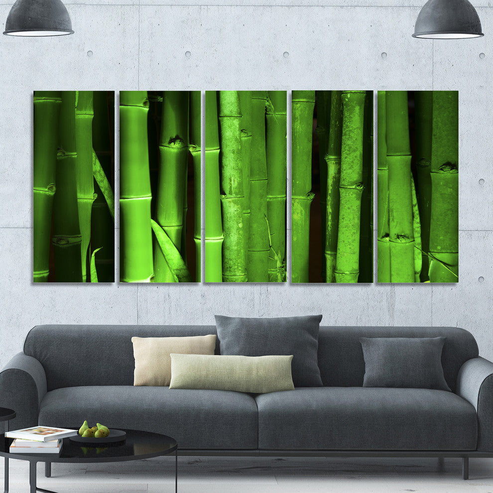 Green Bamboo Forest, Floral Canvas Art Print, 60"x28", 5 Panels