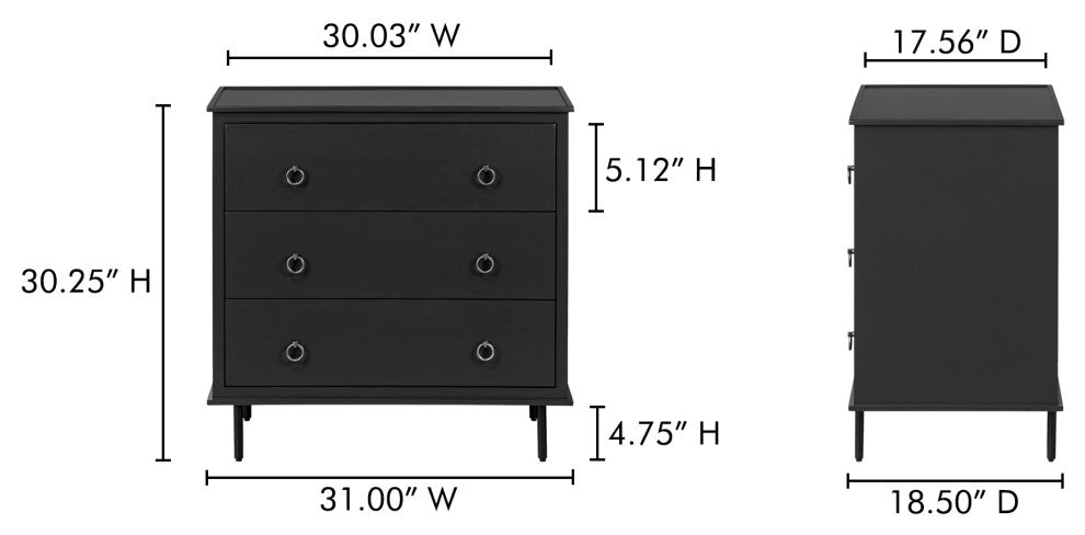 Reagan 3 Drawer Nightstand Black