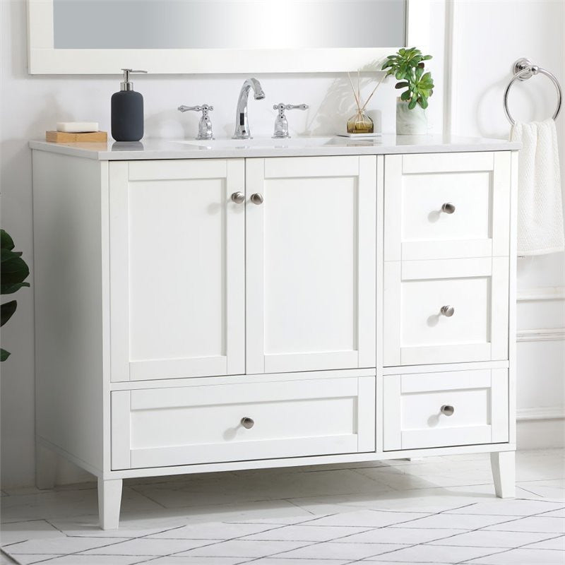 Elegant Decor Sommerville 42" Single Quartz Top Bathroom Vanity in White