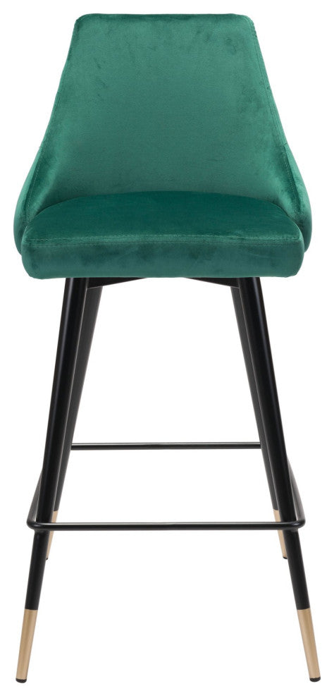Counter Stool Chair, Steel Metal, Fabric, Green, Black, Gold, Cafe Bistro
