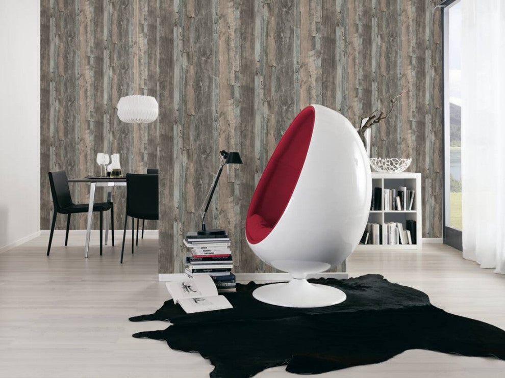 Faux Textured Wallpaper Wood, 954052, Gray Beige, Sample
