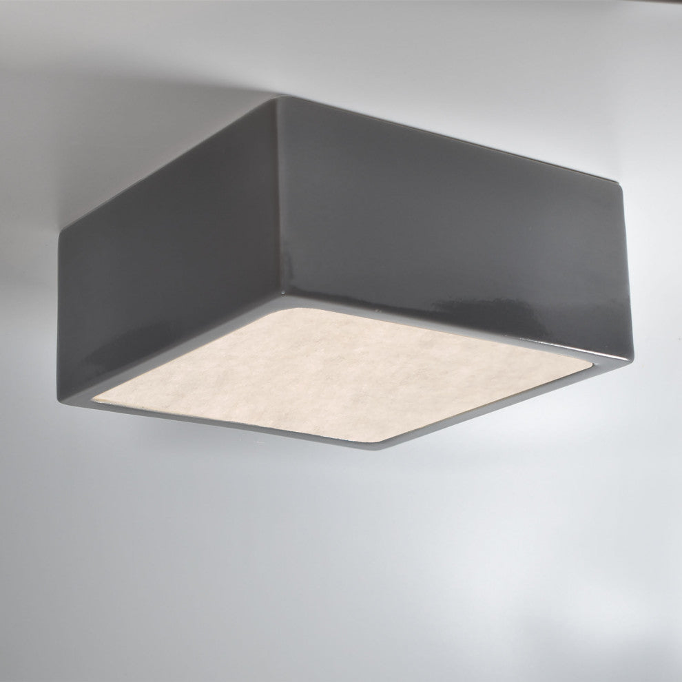 Short Square LED Outdoor Flush-Mount, Gloss Grey