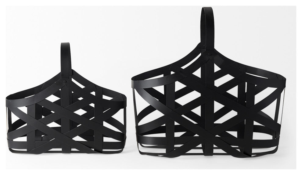 Tyrell Matte Black Metal Decorative Baskets (Set of 2)