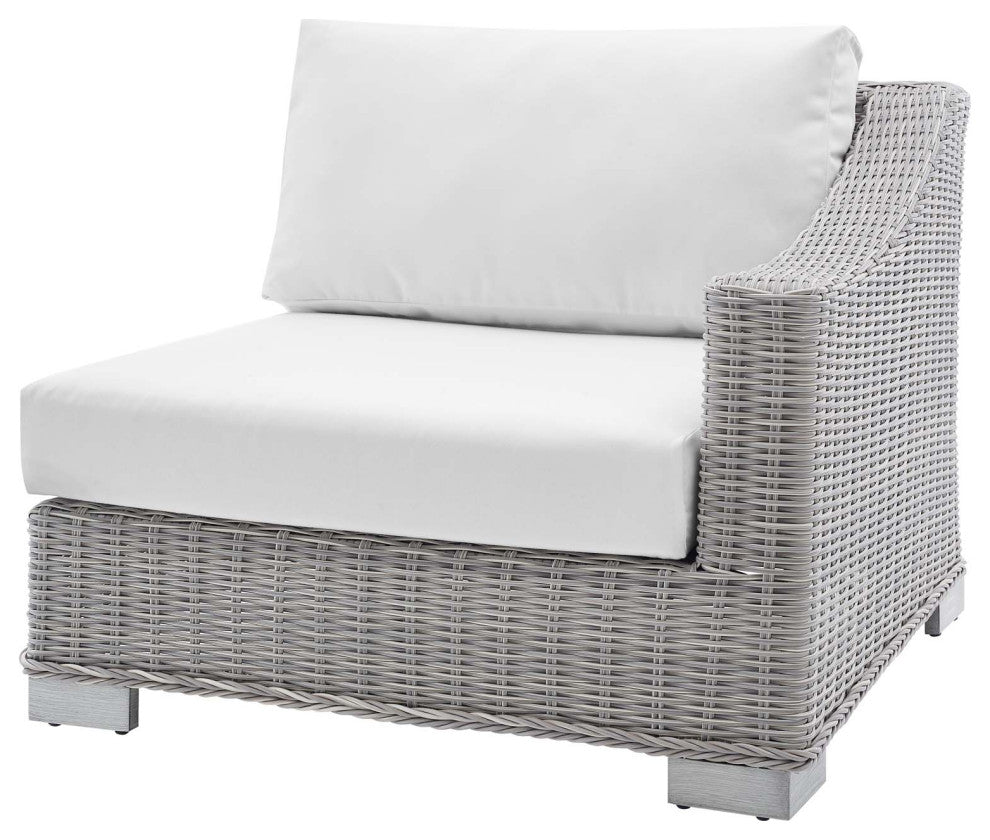 Lounge Sectional Sofa Chair Table Set, Rattan, Wicker, Gray White, Outdoor