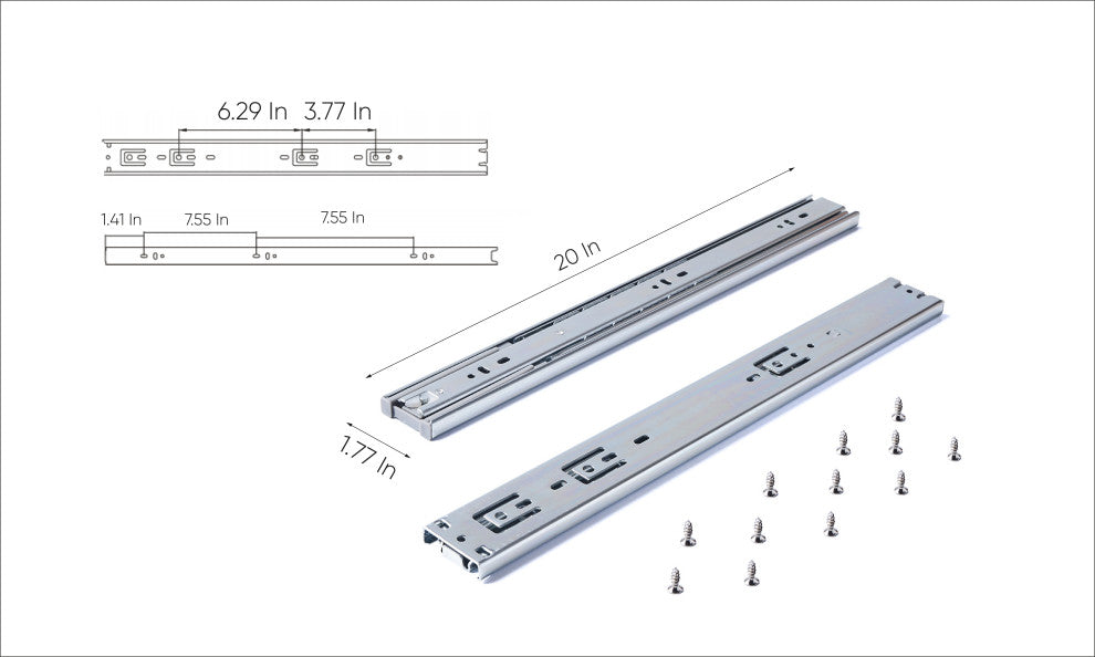 Soft Close 19" Full Extension Side Mount Drawer Slide (Set of 2)