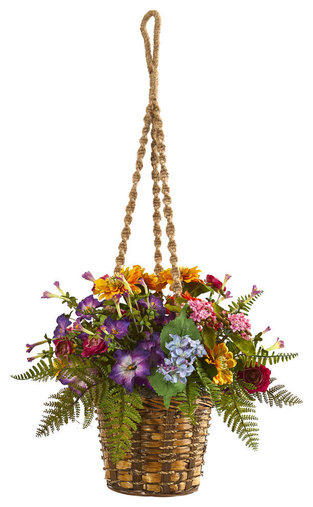 Nearly Natural Mixed Floral Artificial Plant In Hanging Basket