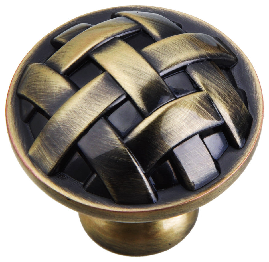 Utopia Alley Basket Weave Cabinet Knob, 1.2" Diameter, Antique Brass, 5.1", 10 Pack